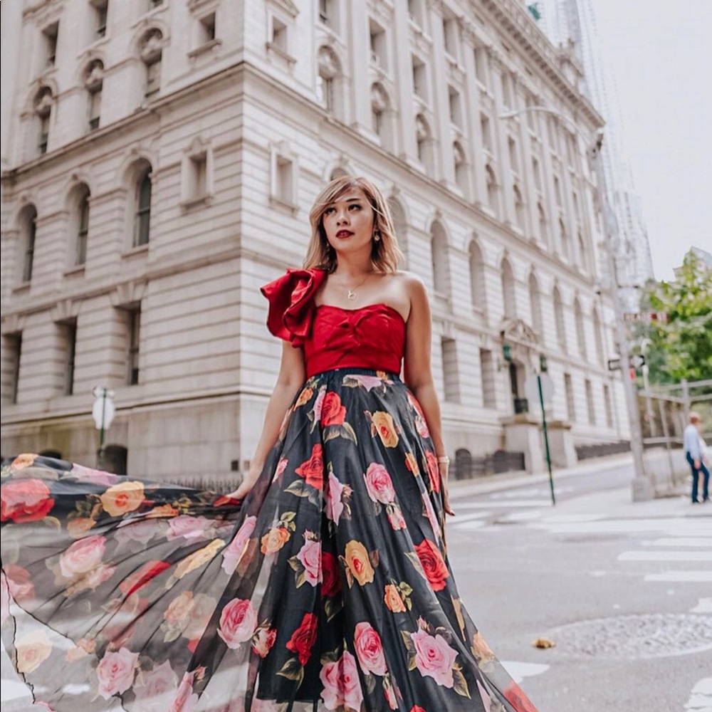 Extravagant red over the shoulder top